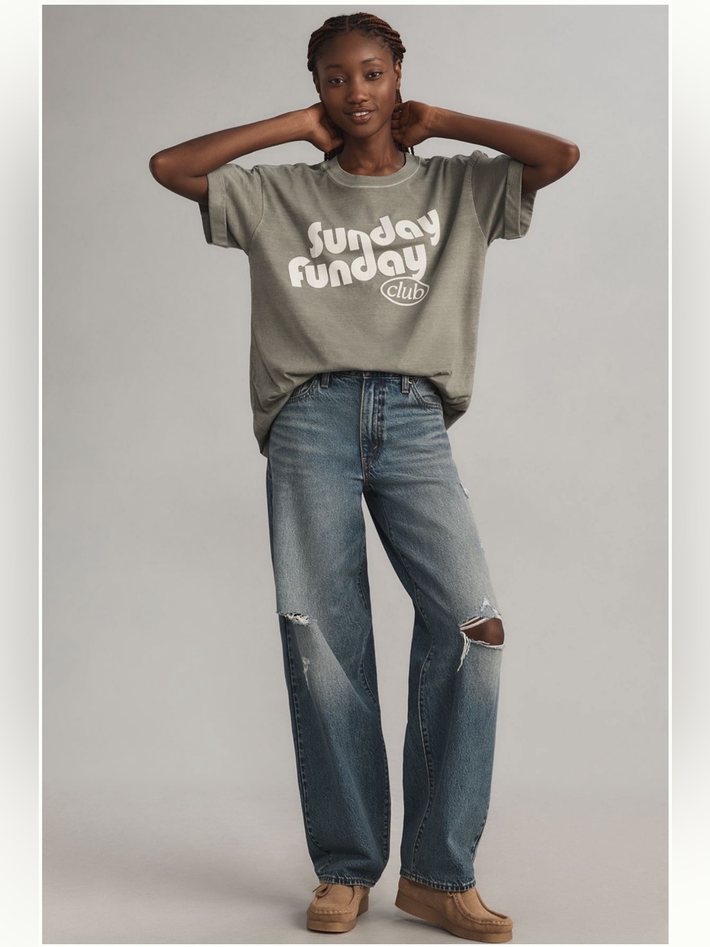 Anthropologie | Girl Dangerous Graphic Short Sleeve L Moss Sunday Funday Cotton